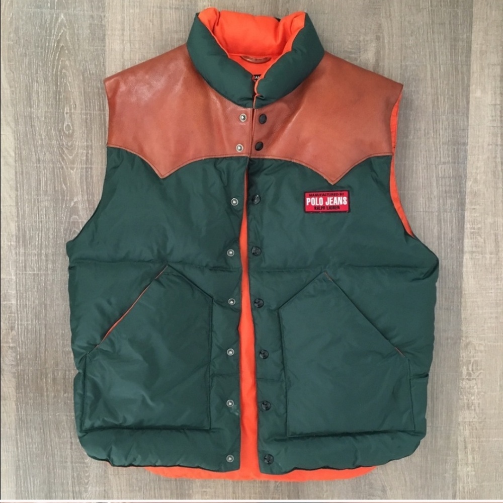men's POLO JEANS Leather & Nylon Puffer Vest Sz M